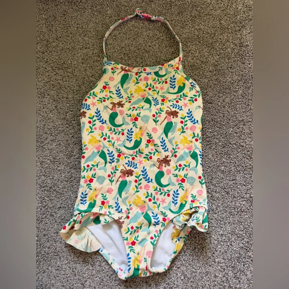 Mini Boden Halterneck Mermaid Swimsuit Ruffle Trim Size 2-3 Years Beach